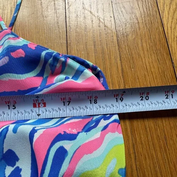 Lilly Pulitzer Size L NEW Blue Pink Kimi Silk Sleeveless Asymmetrical Hem Dress - Picture 12 of 15